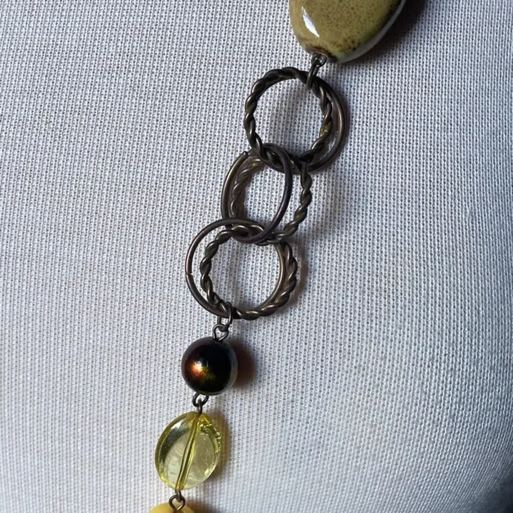 Bronze tone yellow accent long necklace